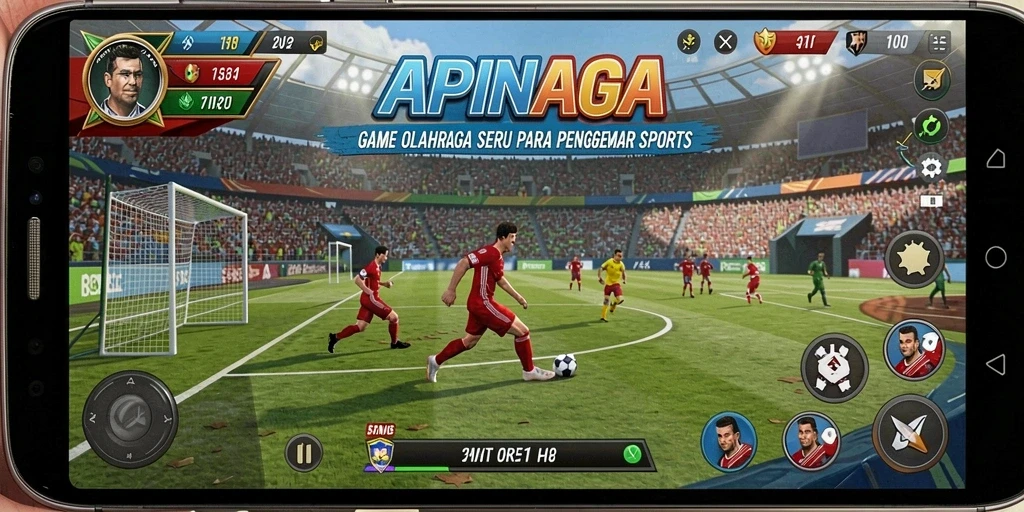 Screenshot gameplay APINAGA menampilkan aksi olahraga yang mendebarkan.