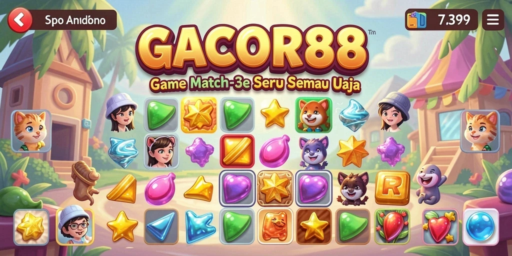 Tampilan gameplay GACOR88 dengan banyak level Match-3 menarik.