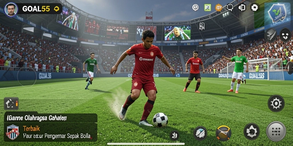 Tampilan menarik dari gameplay GOAL55 dengan aksi sepak bola yang mendebarkan.