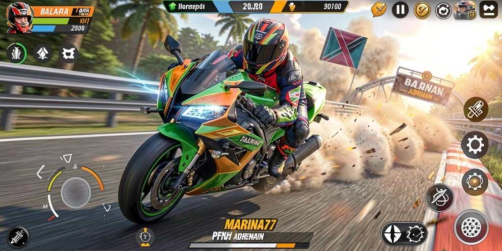 Gameplay menegangkan dengan balapan motor di trek menantang.