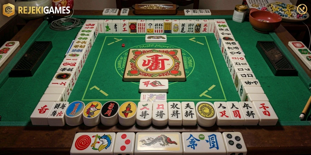 Tampilan gameplay seru dalam permainan Mahjong REJEKIGAMES.