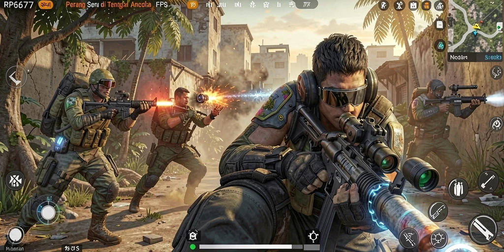 Gambaran seru gameplay aksi FPS di RP6677.