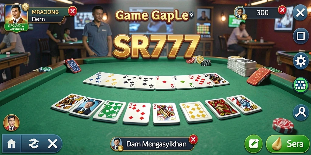 Tampilan gameplay Gaple seru di SR777 dengan banyak pemain terlibat.