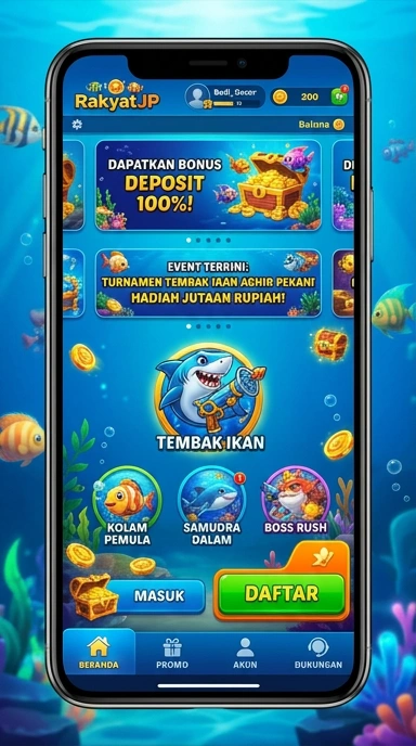 Tampilan utama aplikasi rakyatjp dengan berbagai pilihan aplikasi.